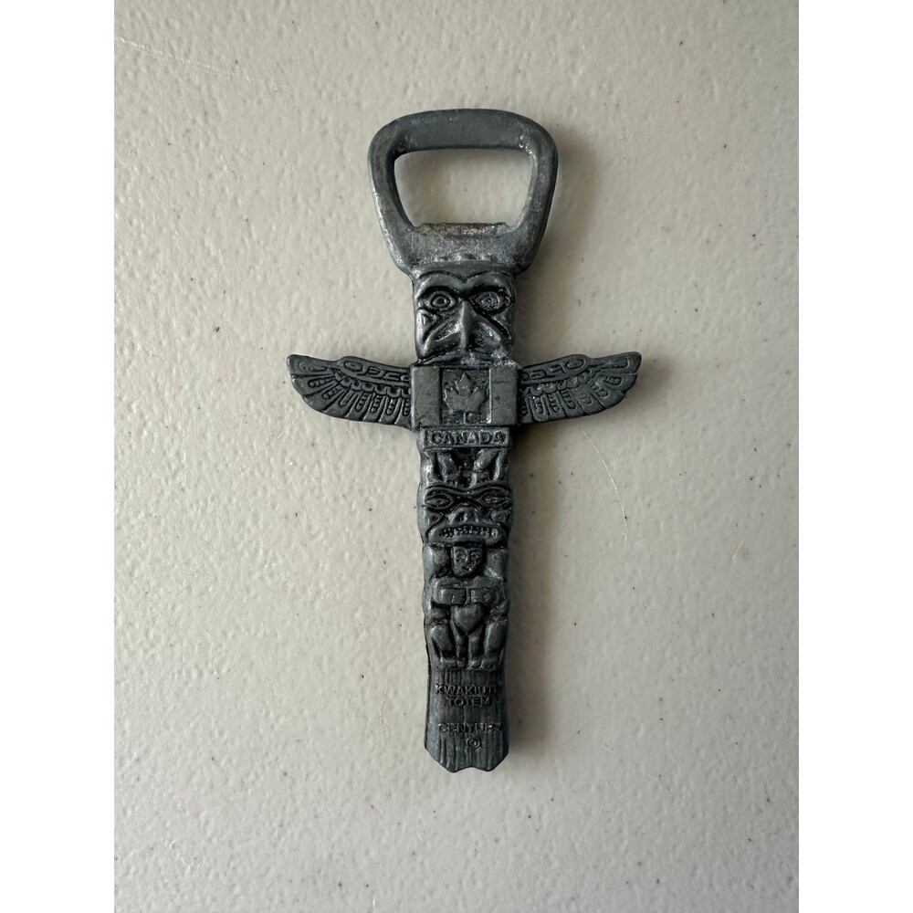 Native Canadian Indigenous Kwakiutl Totem Pole Thunderbird Bear Bottle Opener